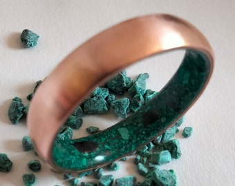 Copper Ring: Raw Malachite & Garnet Stone Band, Unisex