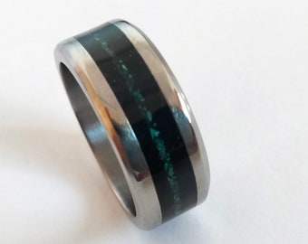 Titanium Ring with Black Tourmaline & Green Malachite, Unisex Band