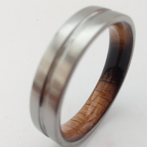 Mens Wedding Band Titanium Ring Whiskey Barrel Wood Gift - Etsy