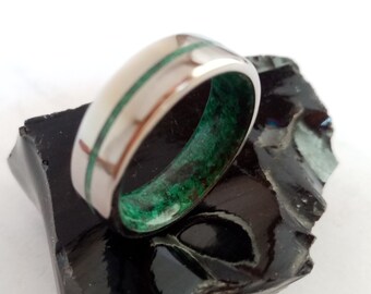 Titanium Mens Wedding Band: Malachite & Obsidian Stone Ring, 7mm