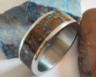 Titanium Wedding Band: Tiger Eye & Lapis Lazuli Stone, Unisex Ring