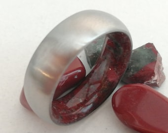 Bloodstone Titanium Ring: Unique Gemstone Wedding Band