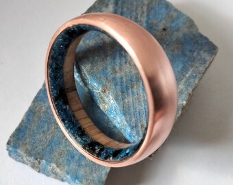 Male gift, Mens wedding band, Copper unisex band, White Oak wood, Natural Lapis lazuli, Black Tourmaline stone, 8th Anniversary gift