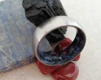 Unique Tinanium wedding band, Lapis lazuli, Toumaline, Red Jasper, Raw stone, Round band, His and hers, Man ring, Women ring, 7mm band