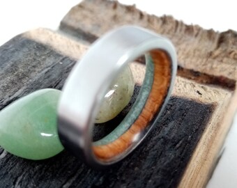 Whiskey barrel wood, Mens wedding ring, Mens wedding band, Bourbon barrel ring, Jade stone ring, Titanium wood ring, Square band, 5mm band