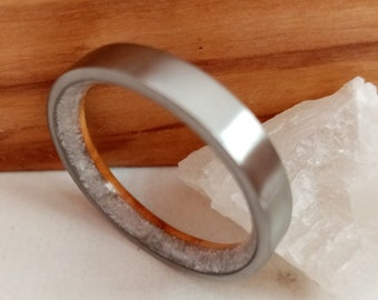 Mens rings, Womens rings, Wedding rings, Olive wood ring, White cuartz stone, Raw stone ring, Titanium band, Promise ring, Engagement ring