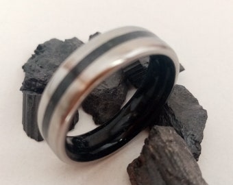 Titanium Tourmaline Ring: Raw Black Stone Wedding Band