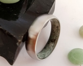 Jade stone, Obsidian stone, Raw stone, Boho jewelry, His and hers ring, Mens wedding band, Womens wedding ring, Titanium ring, Engagement