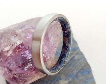 Aquarius stone, Amethyst stone, His and hers, Libra stone, Lapis lazuli stone, Titanium wedding ring, Square band, Unisex ring, Boho style