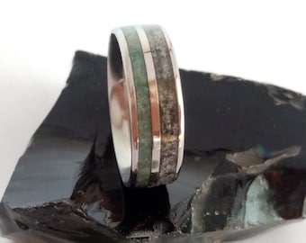 Obsidian Jade Titanium Ring: Raw Stone Wedding Band
