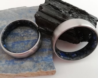 Gift for mens Raw stone Wedding bands his and hers Mens wedding bands Raw stone rings Couple rings ring set Lapis lazuli Black Tourmaline