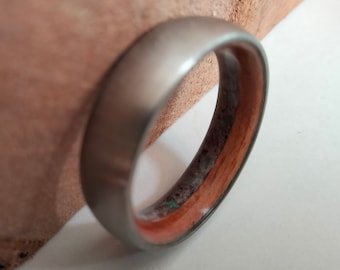 California Redwood, Amethyst, Aquamarine, Titanium wedding band, His and hers ring, Raw stone, Unique rings, Mens wedding band, Wooden rings
