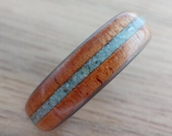 Mahogany Wood Ring: Titanium Band with Turquoise Stone Inlay