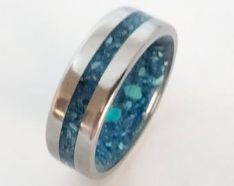 Titanium Men's Wedding Band: Lapis Lazuli & Turquoise Stone Ring