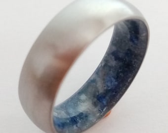 Mens wedding band, Mens wedding ring unique, Round titanium band Moonstone and Sodalite inside