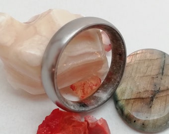 Raw Stone Titanium Ring: Opal, Labradorite, Onyx - 8mm Wedding Band