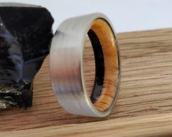 Unique boho style wedding band for mens or womens, Raw obsidian stone, White Oak wood, Anniversary gift, Unique gift, Personalized stone