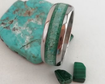 Unique raw Turquoise - raw Malachite stone ring, His and hers, Gemstone ring, December birthstone ring, Statement ring