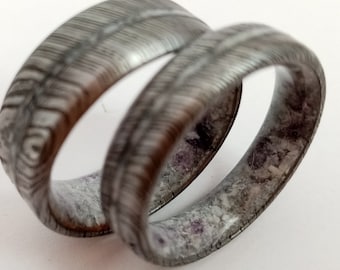 Wedding band his and hers, Matching wedding band, His and hers wedding band, Couples rings, Abalone and Amethyst inside, 8mm and 5mm bands