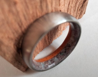 Unique wooden ring, Raw Aquamarine stone, Raw Amethyst stone, Natural Secuoya wood, Wedding band, Engagement band, Promise ring, Boho ring