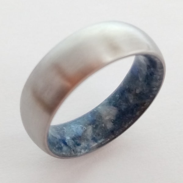 Raw Sodalite Titanium Ring: Handmade Gemstone Wedding Band