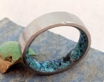 Ring men -Wedding, Ring stone, Lapis lazuli stone, Tourmaline, Turquoise stone, Hammered flat band, Wedding rings, Christmas gift unisex