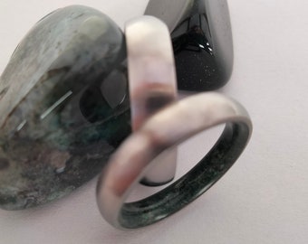 Titanium Moss Agate Wedding Band Set: His and Hers Engagement Rings