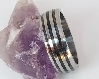 Amethyst Ring, Titanium band, Personalized Wedding Ring, Purple Ring, Valentine's Day Gift, Birthday Gift for Her, February Birthstone, Mens