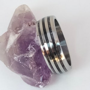 Amethyst Ring, Titanium band, Personalized Wedding Ring, Purple Ring, Valentine&#39;s Day Gift, Birthday Gift for Her, February Birthstone, Mens