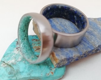 Wedding ring set, Two ring set, Set of two rings, Custom rings, Men's Women's, His and hers Titanium wedding bands, Stone wedding set