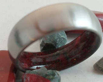 Titanium Men's Wedding Band: Bloodstone Inlay Ring