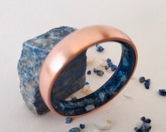 Handmade Copper Ring: Lapis Lazuli, Abalone - 6mm Band