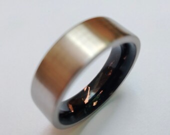 Unique titanium ring for men, Wedding ring, Engagement or special gift, Raw Black Tourmaline Stone with small Copper flakes, Fancy rings