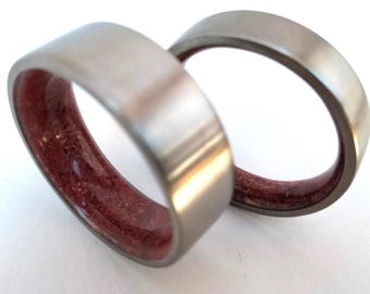 Mens wedding band, His and hers titanium band, Red Jasper stone, Engagement band, Unisex Gifts, Alternative male ring, Square two bands