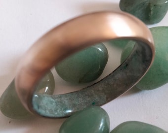 Bronze Ring with Natural Green Jade Stone - Unisex Wedding Band