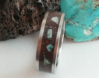 Womens rings, His and hers ring, Wedding ring, Engagement ring, Promise ring, Unique titanium band, Volcanic rock and Malachite inside