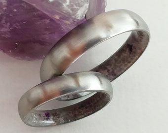 Titanium Wedding Band Set: His and Hers Rings with Amethyst