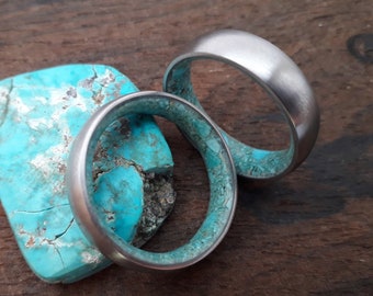 Turquoise wedding rings, Rings set his and hers, Titanium Engagement rings, Two rings 6mm, Mens Promise bands, His and hers Ring, Round band