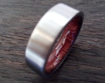 Matte Titanium Wedding Band: Square Purple Heart Wood Ring