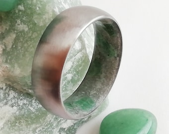 Jade Aventurine Titanium Ring: Raw Stone Unisex Band (7mm)