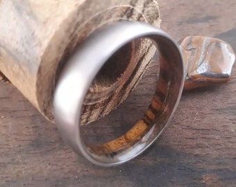 Unique male wedding band, Stone ring, Unique titanium band, 6mm, Bocote wood, Tiger eye stone, Men's wedding rings, Male engagement ring