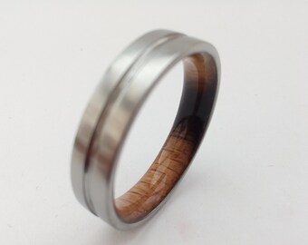 male rings, Birthday gift for mens, Unique Wedding Ring, Bourbon Barrel His and Hers, Titanium Band Whiskey Wood Square Band 7mm