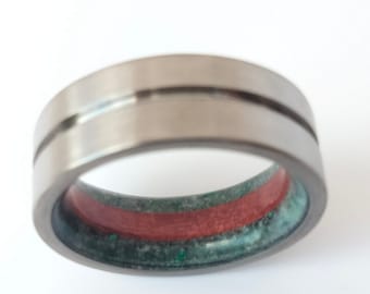 California Redwood, Jade stone, Titanium wedding band, His and hers ring, Raw stone, Unique rings, Mens wedding band, Wooden rings, Unisex