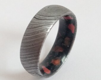Handmade Damascus Steel Ring with Mix Stone Inlay