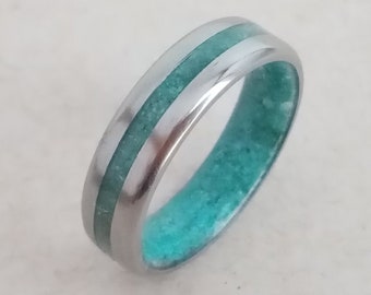 Turquoise Titanium Wedding Band Ring: Raw Stone, Boho Jewelry
