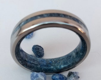 Ring men -wedding, Ring men stone, Mens ring, Mens wedding band, Titanium wedding band, Sodalite stone, Raw stone, Male engagement ring