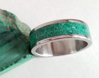 Wedding ring, Malachite stone, Stone ring, Raw stone ring, Wedding band, Promise ring, Engagemet ring, Male ring, Mens wedding band, 7mm