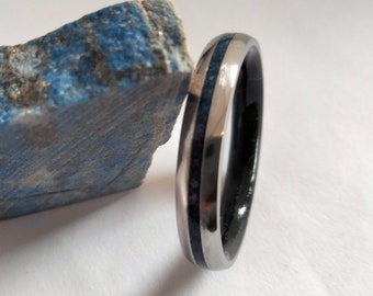 3mm band Womens rings with stone, Blue Lapis lazuli ring, Black Tourmaline ring, Thin hipoallergenic titanium band for women, Female rings