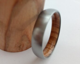 Titanium Olive Wood Wedding Band: His & Hers Curved Ring