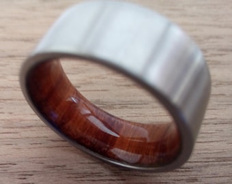 Titanium Ring: Square Band with Granadillo Wood Inlay